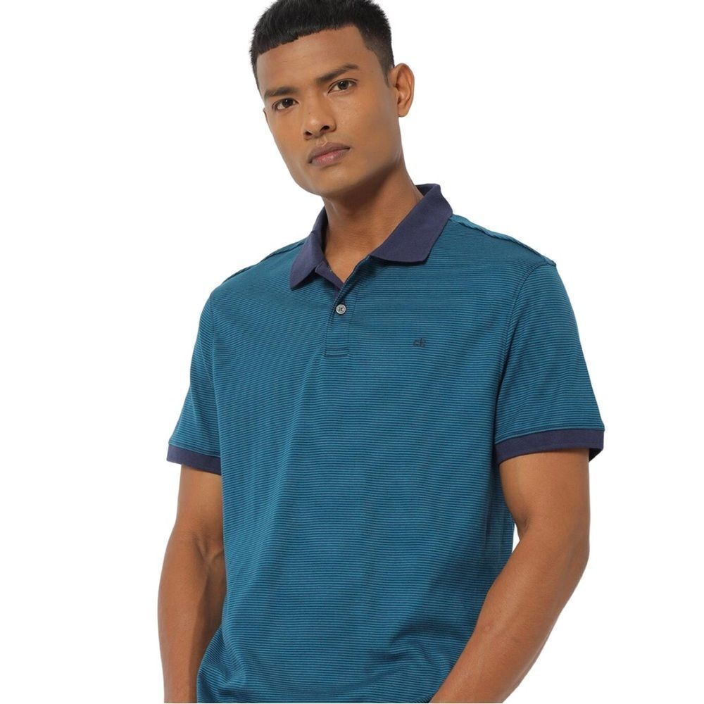 Calvin Klein Teal Navy Thin Stripes Liquid Touch Cotton Polo‎ Shirt